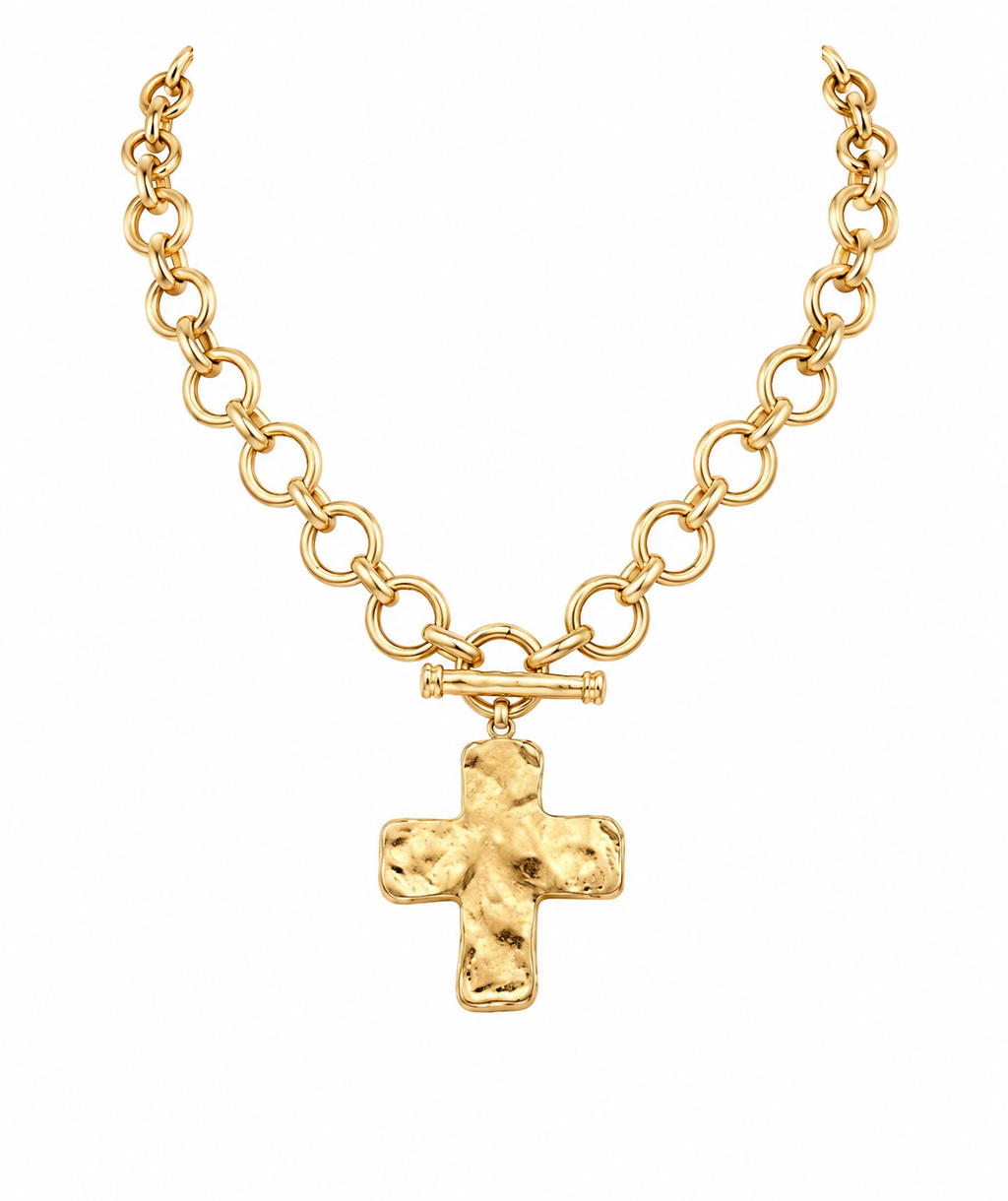 Chunky Vintage Gold Cross Necklace
